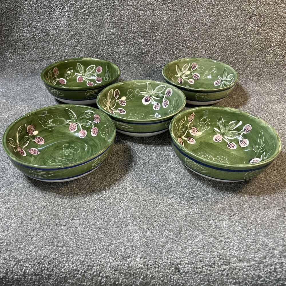 Pottery Barn Salad / Cereal Bowls - Set of 5  Sage Green 7 Inch Mexico